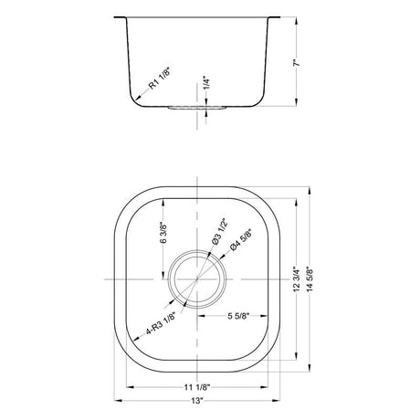 Dakota Sinks DSR-1513 Signature R-Series 14 1/2 Inch Standard Radius Single Bowl Undermount Stainless Steel Bar Sink with Bottom Grid Dakota Sinks