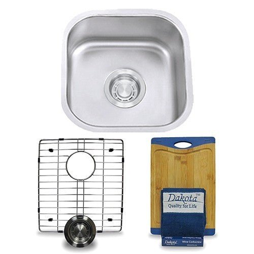 Dakota Sinks DSR-1616 Signature R-Series 16 Inch Standard Radius Single Bowl Undermount Stainless Steel Square Bar Sink with Bottom Grid Dakota Sinks