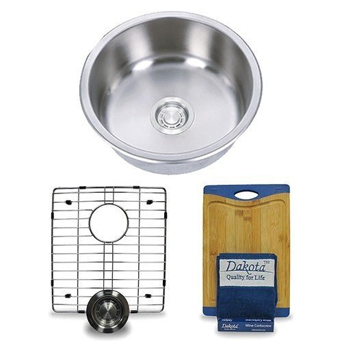 Dakota Sinks DSR-167R Signature R-Series 17 1/8 Inch Standard Radius Single Bowl Undermount Stainless Steel Round Bar Sink with Bottom Grid Dakota Sinks