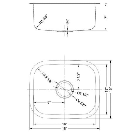 Dakota Sinks DSR-1915 Signature R-Series 18 Inch Standard Radius Single Bowl Undermount Stainless Steel Kitchen Sink with Bottom Grid - Satin Brushed Nickel Dakota Sinks