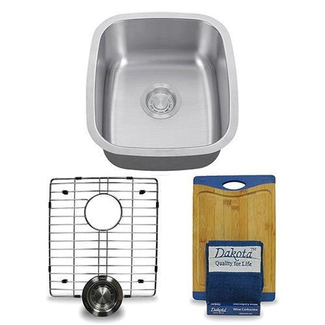 Dakota Sinks DSR-1915 Signature R-Series 18 Inch Standard Radius Single Bowl Undermount Stainless Steel Kitchen Sink with Bottom Grid - Satin Brushed Nickel Dakota Sinks