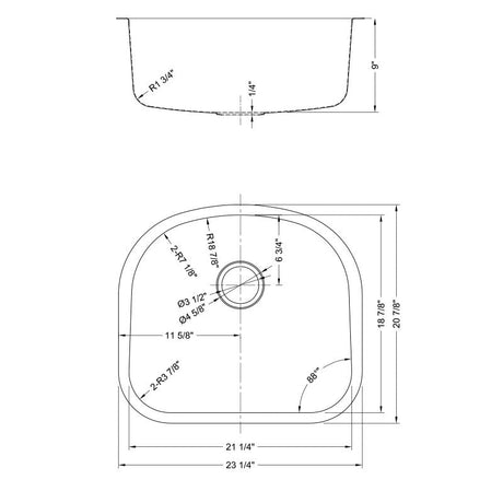 Dakota Sinks DSR-2321 Signature R-Series 23 1/4 Inch Standard Radius D-Single Bowl Undermount Stainless Steel Kitchen Sink with Bottom Grid - Satin Brushed Nickel Dakota Sinks