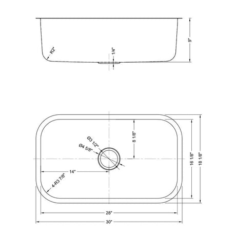 Dakota Sinks DSR-3018 Signature R-Series 30 Inch Standard Radius D-Single Bowl Undermount Stainless Steel Kitchen Sink with Bottom Grid - Satin Brushed Nickel Dakota Sinks
