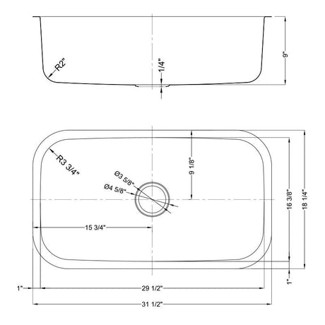 Dakota Sinks DSR-3218 Signature R-Series 31 1/2 Inch Standard Radius Single Bowl Undermount Stainless Steel Kitchen Sink with Bottom Grid - Satin Brushed Nickel Dakota Sinks