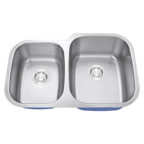 Dakota Sinks DSR-4060 Signature R-Series 32 Inch Standard Radius 40/60 Offset Double Bowl Undermount Stainless Steel Kitchen Sink with Bottom Grid - Satin Brushed Nickel Dakota Sinks