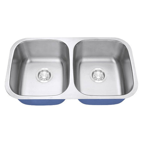 Dakota Sinks DSR-5050 Signature R-Series 32 1/4 Inch Standard Radius 40/60 Offset Double Bowl Undermount Stainless Steel Kitchen Sink with Bottom Grid Dakota Sinks