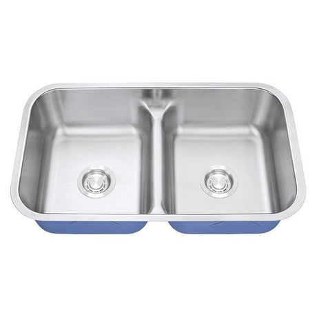Dakota Sinks DSR-5050LD Signature R-Series 32 1/4 Inch Standard Radius 50/50 Low Divide Double Bowl Undermount Stainless Steel Kitchen Sink with Bottom Grid Dakota Sinks