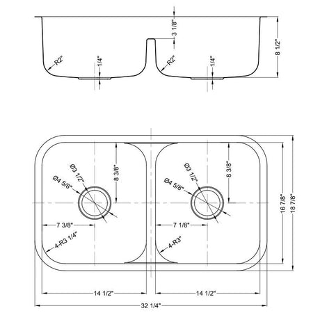 Dakota Sinks DSR-5050LD Signature R-Series 32 1/4 Inch Standard Radius 50/50 Low Divide Double Bowl Undermount Stainless Steel Kitchen Sink with Bottom Grid Dakota Sinks