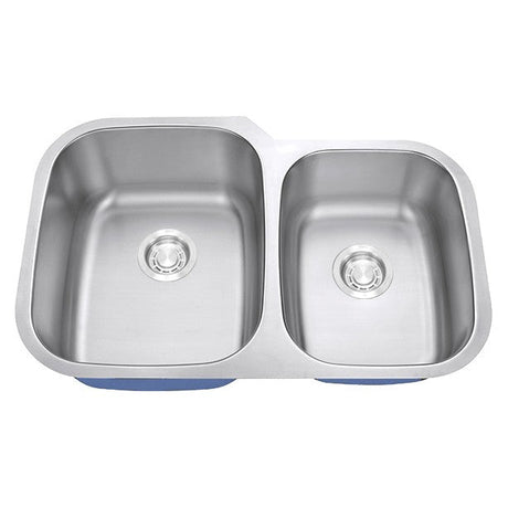 Dakota Sinks DSR-6040 Signature R-Series 32 Inch Standard Radius 60/40 Offset Double Bowl Undermount Stainless Steel Kitchen Sink with Bottom Grid Dakota Sinks