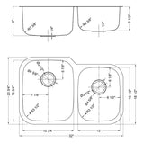 Dakota Sinks DSR-6040 Signature R-Series 32 Inch Standard Radius 60/40 Offset Double Bowl Undermount Stainless Steel Kitchen Sink with Bottom Grid Dakota Sinks