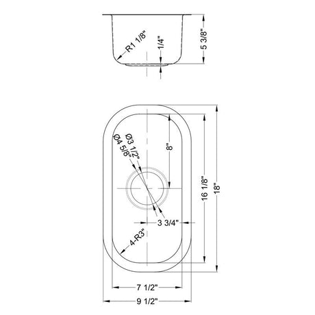 Dakota Sinks DSR-918 Signature R-Series 18 Inch Standard Radius Single Bowl Undermount Stainless Steel Bar Sink with Bottom Grid Dakota Sinks