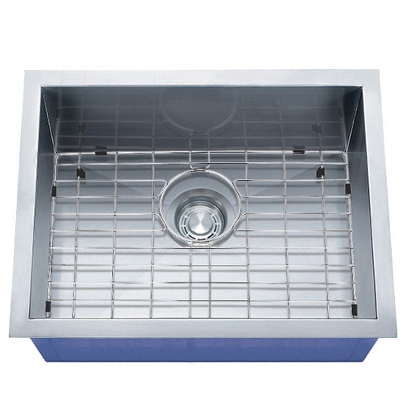 Dakota Sinks DSZ-2318 Signature Z-Series 23 Inch Zero Radius Single Bowl Undermount Stainless Steel Kitchen Sink with Bottom Grid DSZ-2318 Dakota Sinks Satin Brushed Nickel