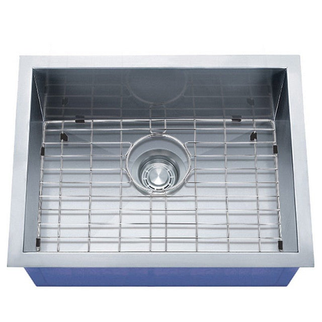 Dakota Sinks DSZ-2318 Signature Z-Series 23 Inch Zero Radius Single Bowl Undermount Stainless Steel Kitchen Sink with Bottom Grid DSZ-2318 Dakota Sinks Satin Brushed Nickel