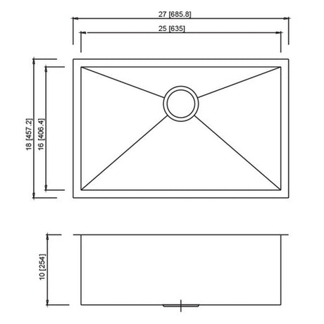 Dakota Sinks DSZ-2718 Signature Z-Series 27 Inch Zero Radius Single Bowl Undermount Stainless Steel Kitchen Sink with Bottom Grid Dakota Sinks