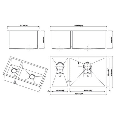 Dakota Sinks DSZ-3070 Signature Z-Series 32 Inch Zero Radius 30/70 Double Bowl Undermount Stainless Steel Kitchen Sink with Bottom Grid Dakota Sinks