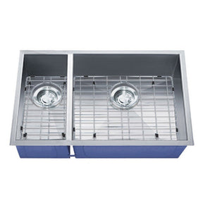 Dakota Sinks DSZ-3070 Signature Z-Series 32 Inch Zero Radius 30/70 Double Bowl Undermount Stainless Steel Kitchen Sink with Bottom Grid DSZ-3070 Dakota Sinks Satin Brushed Nickel