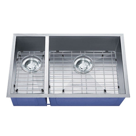 Dakota Sinks DSZ-3070 Signature Z-Series 32 Inch Zero Radius 30/70 Double Bowl Undermount Stainless Steel Kitchen Sink with Bottom Grid DSZ-3070 Dakota Sinks Satin Brushed Nickel