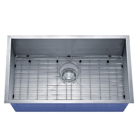 Dakota Sinks DSZ-3218 Signature Z-Series 32 Inch Zero Radius Single Bowl Undermount Stainless Steel Kitchen Sink with Bottom Grid DSZ-3218 Dakota Sinks Satin Brushed Nickel
