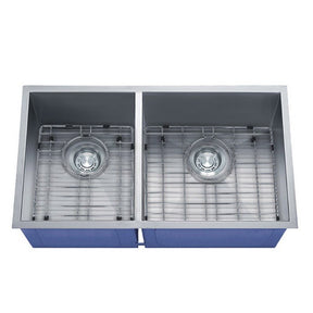 Dakota Sinks DSZ-4060 Signature Z-Series 32 Inch Zero Radius 40/60 Double Bowl Undermount Stainless Steel Kitchen Sink with Bottom Grid DSZ-4060 Dakota Sinks Satin Brushed Nickel