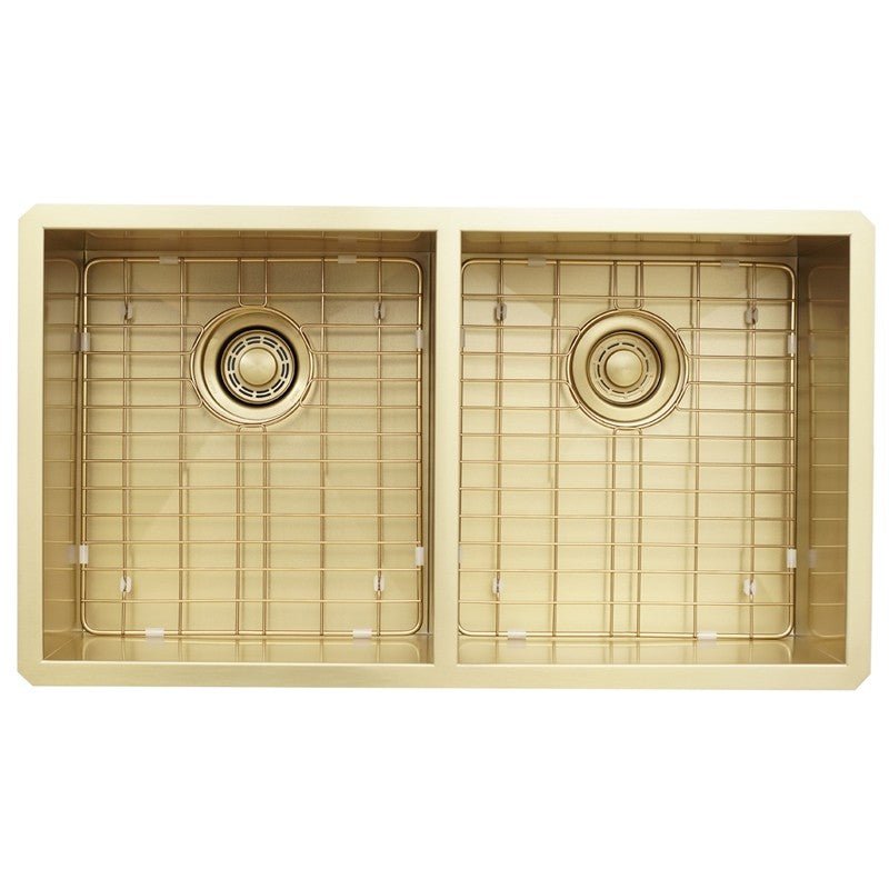 Dakota Sinks DSZ-5050 Signature Z-Series 32 Inch Zero Radius 50/50 Double Bowl Undermount Stainless Steel Kitchen Sink with Bottom Grid DSZ-5050GD Dakota Sinks Gold