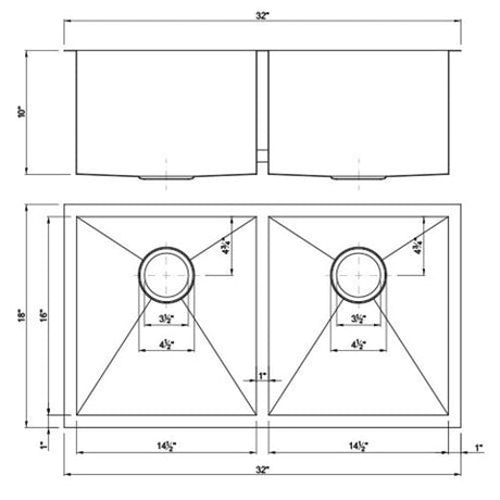 Dakota Sinks DSZ-5050 Signature Z-Series 32 Inch Zero Radius 50/50 Double Bowl Undermount Stainless Steel Kitchen Sink with Bottom Grid Dakota Sinks