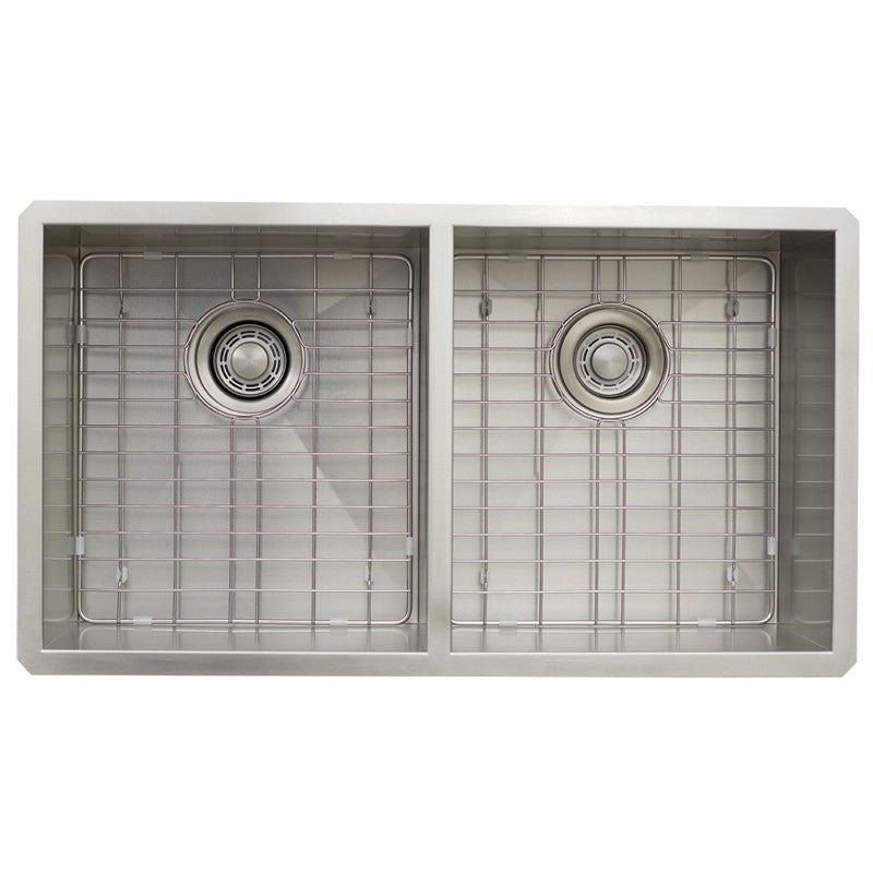 Dakota Sinks DSZ-5050 Signature Z-Series 32 Inch Zero Radius 50/50 Double Bowl Undermount Stainless Steel Kitchen Sink with Bottom Grid DSZ-5050 Dakota Sinks Satin Brushed Nickel