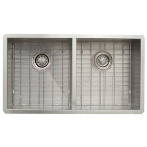Dakota Sinks DSZ-5050 Signature Z-Series 32 Inch Zero Radius 50/50 Double Bowl Undermount Stainless Steel Kitchen Sink with Bottom Grid DSZ-5050 Dakota Sinks Satin Brushed Nickel