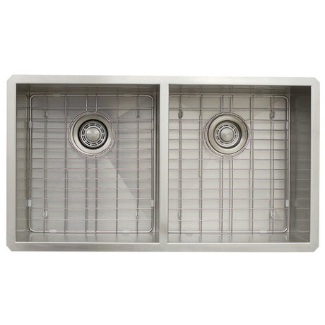 Dakota Sinks DSZ-5050 Signature Z-Series 32 Inch Zero Radius 50/50 Double Bowl Undermount Stainless Steel Kitchen Sink with Bottom Grid DSZ-5050 Dakota Sinks Satin Brushed Nickel