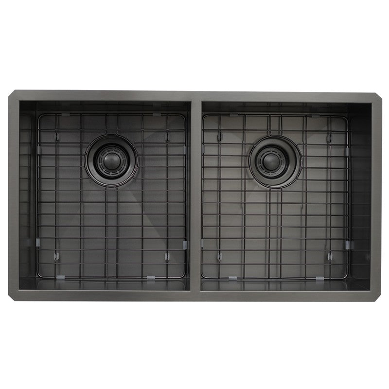 Dakota Sinks DSZ-5050 Signature Z-Series 32 Inch Zero Radius 50/50 Double Bowl Undermount Stainless Steel Kitchen Sink with Bottom Grid DSZ-5050GBK Dakota Sinks Gunmetal Black