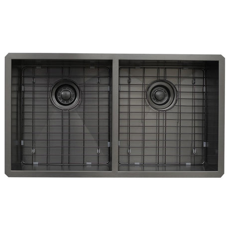 Dakota Sinks DSZ-5050 Signature Z-Series 32 Inch Zero Radius 50/50 Double Bowl Undermount Stainless Steel Kitchen Sink with Bottom Grid DSZ-5050GBK Dakota Sinks Gunmetal Black