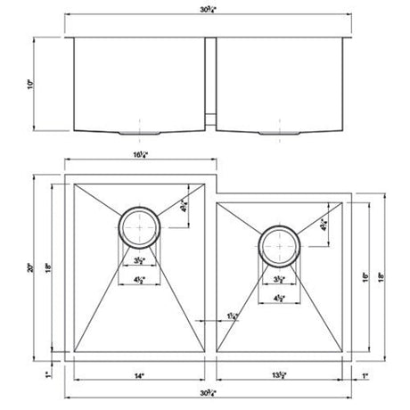 Dakota Sinks DSZ-6040-1 Signature Z-Series 30 3/4 Inch Zero Radius 60/40 Offset Double Bowl Undermount Stainless Steel Kitchen Sink with Bottom Grid Dakota Sinks