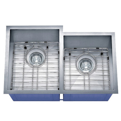 Dakota Sinks DSZ-6040-1 Signature Z-Series 30 3/4 Inch Zero Radius 60/40 Offset Double Bowl Undermount Stainless Steel Kitchen Sink with Bottom Grid DSZ-6040-1CP Dakota Sinks Satin Brushed Nickel