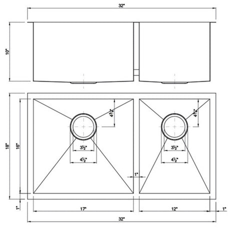 Dakota Sinks DSZ-6040 Signature Z-Series 32 Inch Zero Radius 60/40 Double Bowl Undermount Stainless Steel Kitchen Sink with Bottom Grid Dakota Sinks