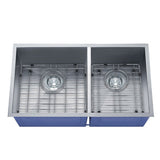 Dakota Sinks DSZ-6040 Signature Z-Series 32 Inch Zero Radius 60/40 Double Bowl Undermount Stainless Steel Kitchen Sink with Bottom Grid DSZ-6040 Dakota Sinks Satin Brushed Nickel