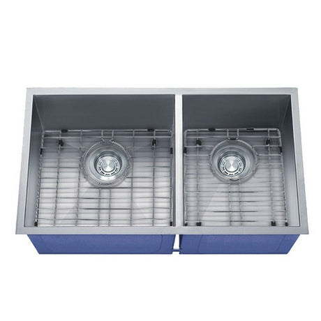Dakota Sinks DSZ-6040 Signature Z-Series 32 Inch Zero Radius 60/40 Double Bowl Undermount Stainless Steel Kitchen Sink with Bottom Grid DSZ-6040 Dakota Sinks Satin Brushed Nickel