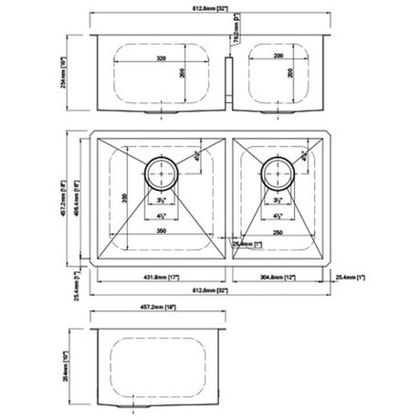 Dakota Sinks DSZ-6040LD Signature Z-Series 32 Inch Zero Radius 50/50 Low Divide Double Bowl Undermount Stainless Steel Kitchen Sink with Bottom Grid Dakota Sinks