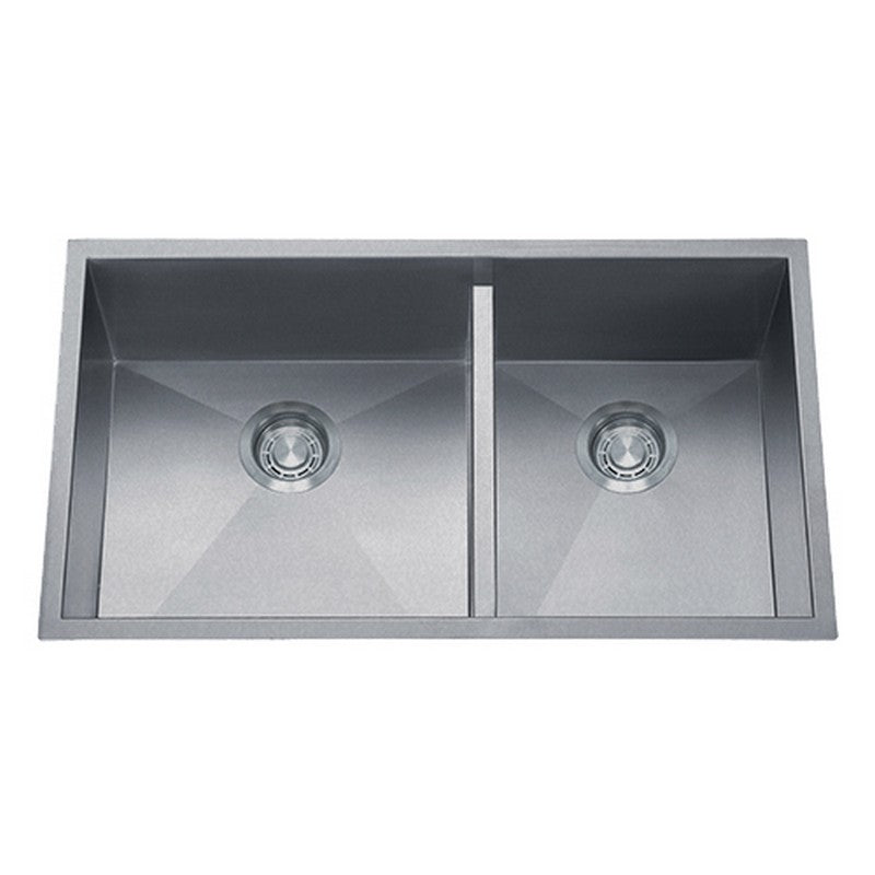 Dakota Sinks DSZ-6040LD Signature Z-Series 32 Inch Zero Radius 50/50 Low Divide Double Bowl Undermount Stainless Steel Kitchen Sink with Bottom Grid DSZ-6040LDSV Dakota Sinks Silver