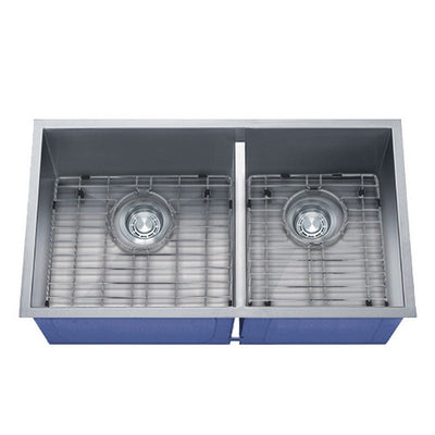 Dakota Sinks DSZ-6040LD Signature Z-Series 32 Inch Zero Radius 50/50 Low Divide Double Bowl Undermount Stainless Steel Kitchen Sink with Bottom Grid DSZ-6040LD Dakota Sinks Satin Brushed Nickel