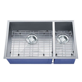 Dakota Sinks DSZ-7030 Signature Z-Series 32 Inch Zero Radius 70/30 Double Bowl Undermount Stainless Steel Kitchen Sink with Bottom Grid DSZ-7030 Dakota Sinks Satin Brushed Nickel