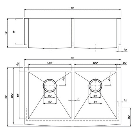 Dakota Sinks DSZ-A5050 Signature Z-Series 33 Inch Zero Radius 50/50 Double Bowl Apron Front Stainless Steel Kitchen Sink with Bottom Grid Dakota Sinks