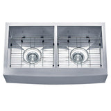 Dakota Sinks DSZ-A5050 Signature Z-Series 33 Inch Zero Radius 50/50 Double Bowl Apron Front Stainless Steel Kitchen Sink with Bottom Grid DSZ-A5050 Dakota Sinks Brushed Nickel