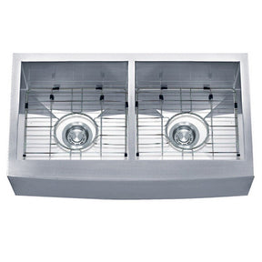 Dakota Sinks DSZ-A5050 Signature Z-Series 33 Inch Zero Radius 50/50 Double Bowl Apron Front Stainless Steel Kitchen Sink with Bottom Grid DSZ-A5050 Dakota Sinks Brushed Nickel