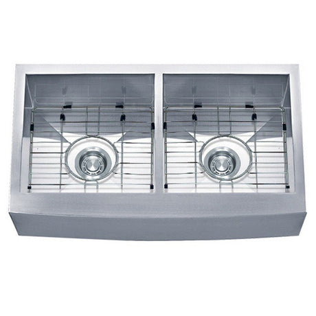 Dakota Sinks DSZ-A5050 Signature Z-Series 33 Inch Zero Radius 50/50 Double Bowl Apron Front Stainless Steel Kitchen Sink with Bottom Grid DSZ-A5050 Dakota Sinks Brushed Nickel