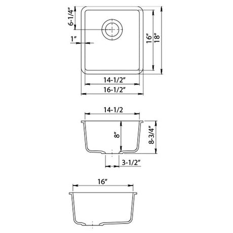 Dakota Sinks GSE-QC1618-BE Builders Elements Series 16 1/2 Inch Quartz Composite Single Bowl Undermount Bar Sink Dakota Sinks