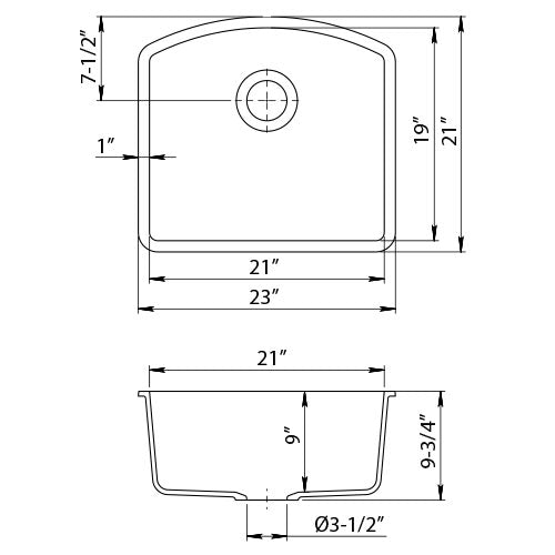 Dakota Sinks GSE-QC2321-BE Builders Elements Series 23 Inch Quartz Composite Single D-Bowl Undermount Kitchen Sink - Dakota Sinks
