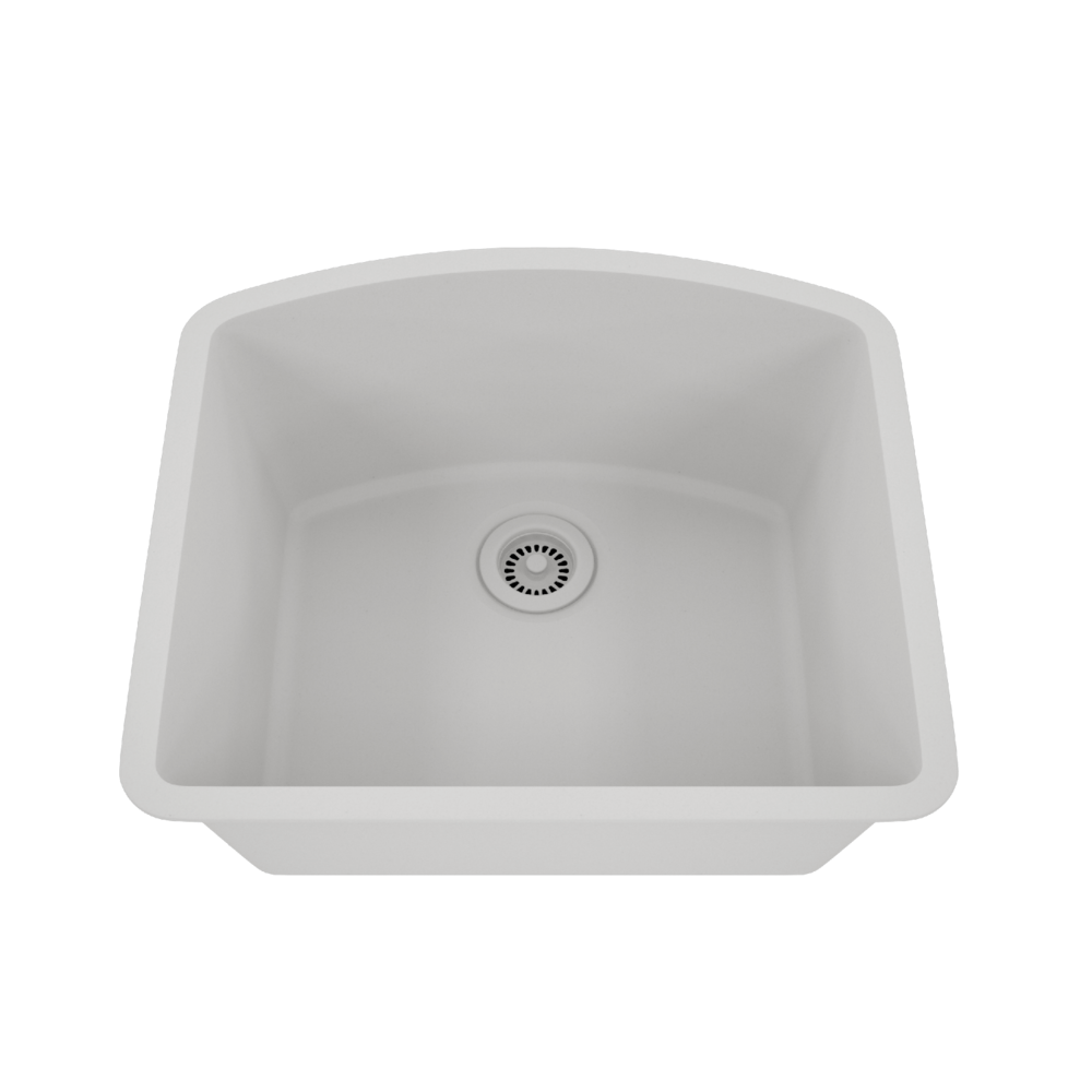 Dakota Sinks GSE-QC2321-BE Builders Elements Series 23 Inch Quartz Composite Single D-Bowl Undermount Kitchen Sink GSE-QC2321-W Dakota Sinks White