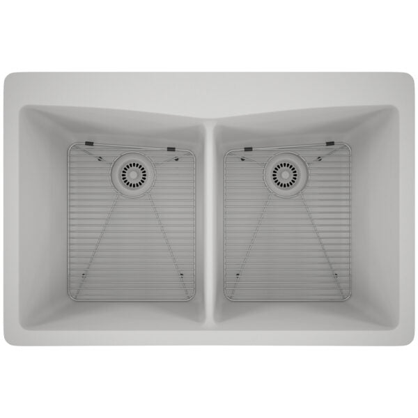 Dakota Sinks GSE-QC5050-W Builders Elements Series 33 Inch Quartz Composite 50/50 Low Divide Double Bowl Undermount Kitchen Sink GSE-QC5050-W Dakota Sinks White