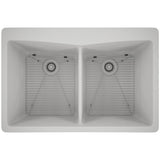 Dakota Sinks GSE-QC5050-W Builders Elements Series 33 Inch Quartz Composite 50/50 Low Divide Double Bowl Undermount Kitchen Sink GSE-QC5050-W Dakota Sinks White