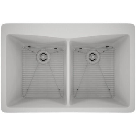 Dakota Sinks GSE-QC5050-W Builders Elements Series 33 Inch Quartz Composite 50/50 Low Divide Double Bowl Undermount Kitchen Sink GSE-QC5050-W Dakota Sinks White