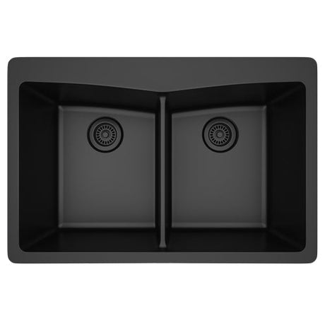 Dakota Sinks GSE-QC5050-W Builders Elements Series 33 Inch Quartz Composite 50/50 Low Divide Double Bowl Undermount Kitchen Sink GSE-QC5050-BK Dakota Sinks Black